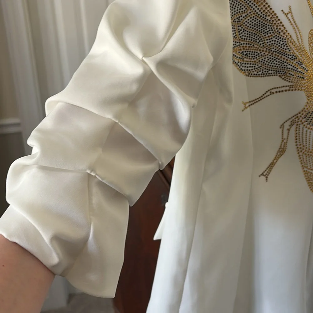 *Elegant Embellished White Blazer Jacket w Queen Bee Beaded Design Shawl Lapel - Picture 9 of 16